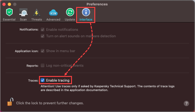 Enabling tracing in Kaspersky Endpoint Security 11 for Mac