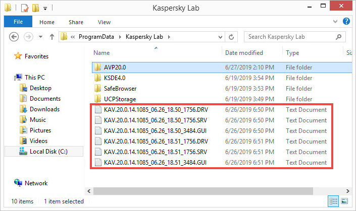Kaspersky Anti-Virus 20 trace files