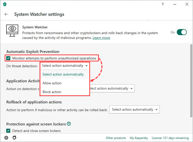 Configuring Automatic Exploit Prevention in Kaspersky Internet Security 20