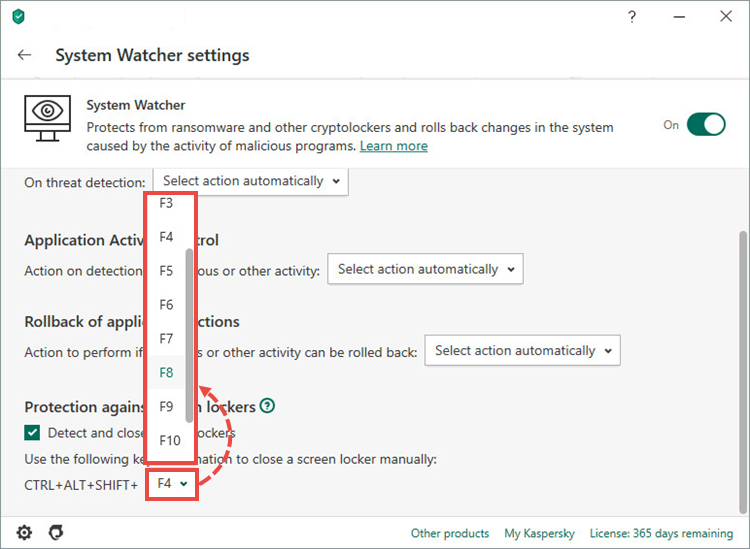 Setting a key combination for unlocking the screen in Kaspersky Internet Security 20