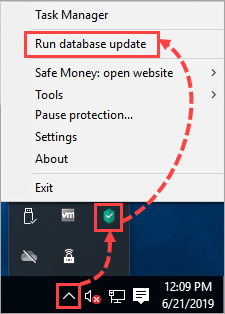 Updating the Kaspersky Internet Security 20 databases from the toolbar