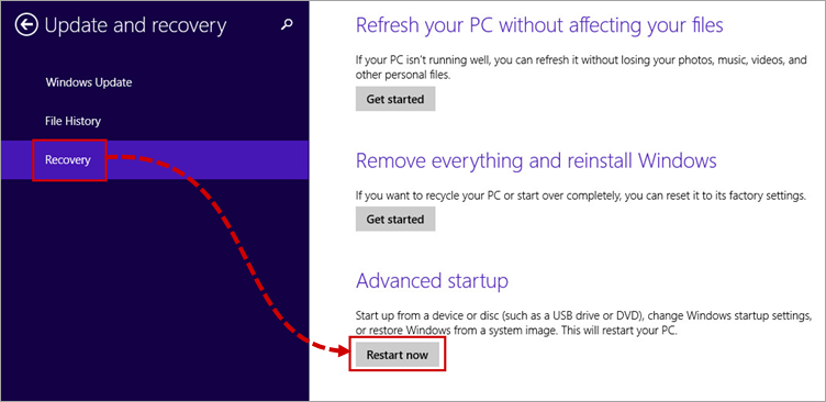 Rebooting the PC to enable Safe Mode in Windows 8, 8.1