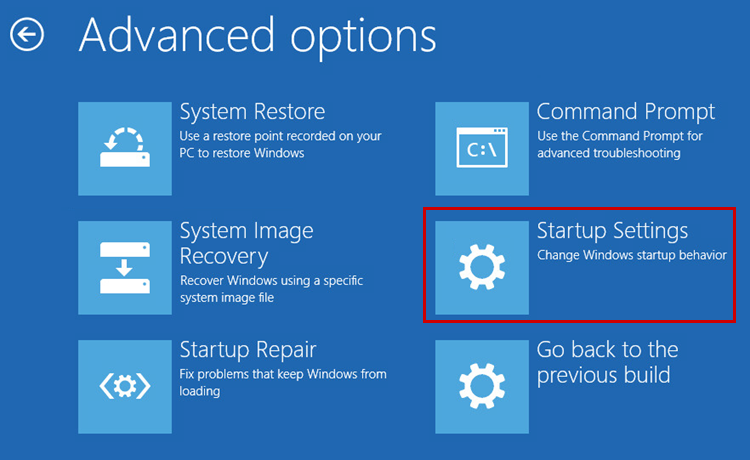 Opening the startup settings of Windows 10.