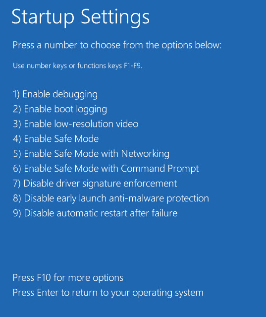 Enabling Safe Mode in Windows 10.