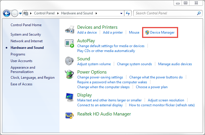 Opening the Device Manager in Windows