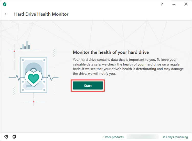 Starting hard drive diagnostics in Kaspersky Security Cloud 20