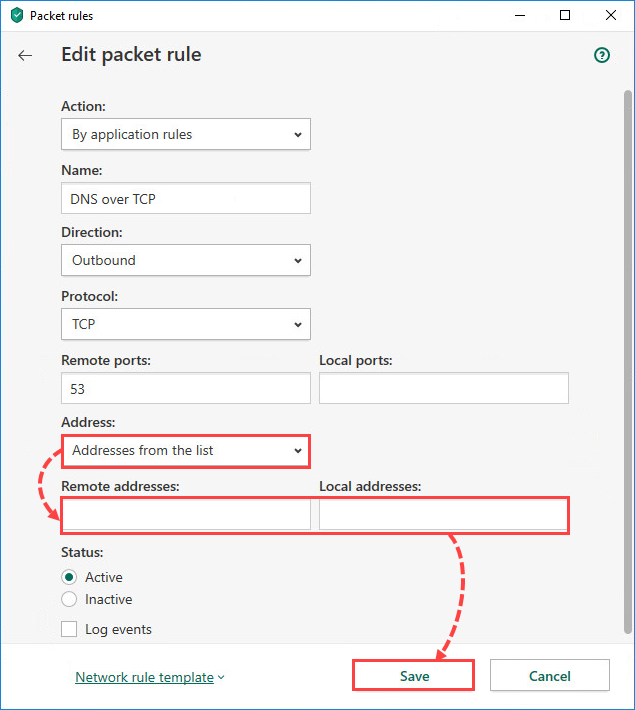 Editing a range of IP addresses in Kaspersky Total Security 20
