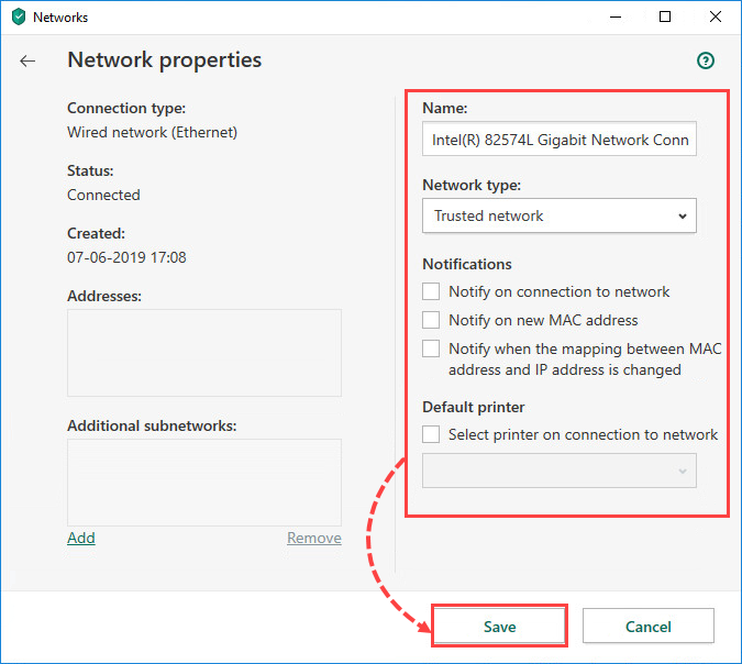 Editing Network settings in Kaspersky Total Security 20