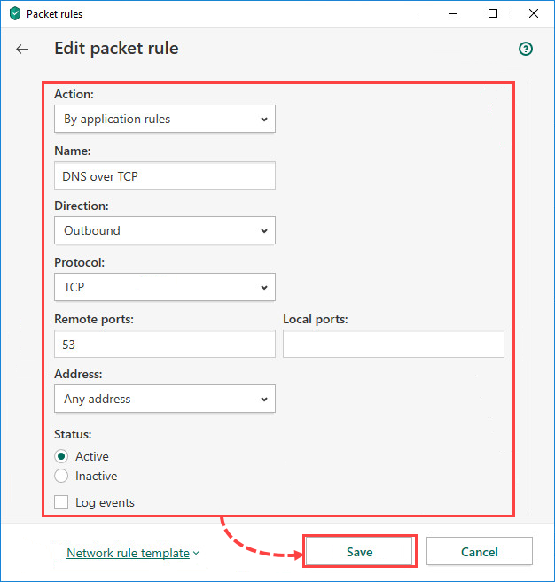 Configuring packet rules in Kaspersky Internet Security 20