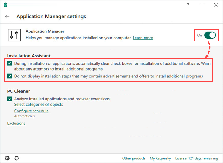 Enabling and configuring Application Manager in Kaspersky Total Security 20