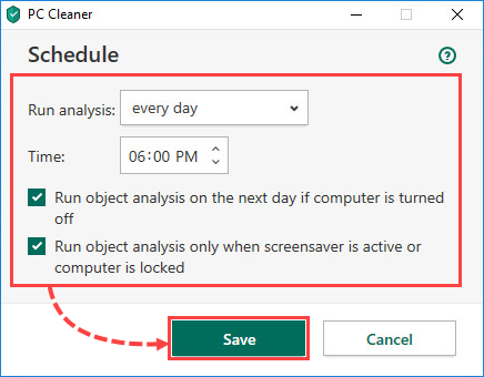 Configuring a scan schedule in Kaspersky Total Security 20