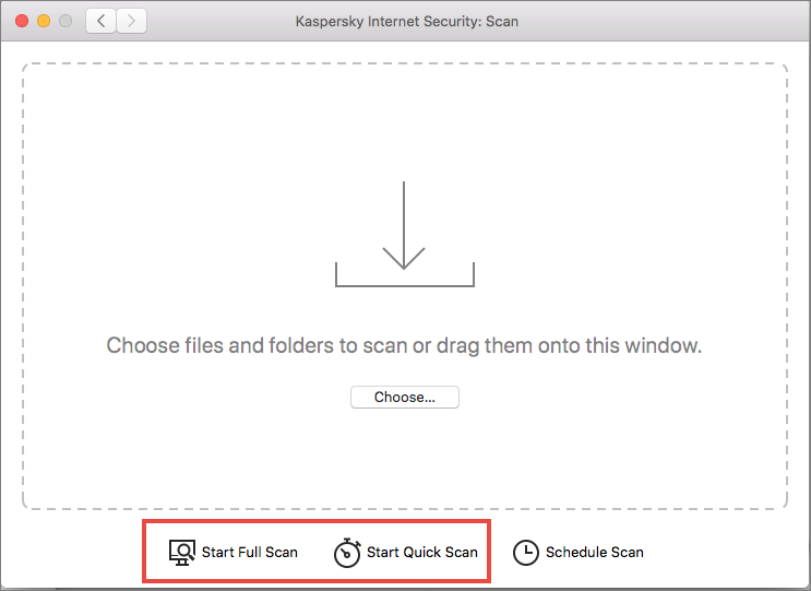 Starting a full or quick scan in Kaspersky Internet Security for Mac