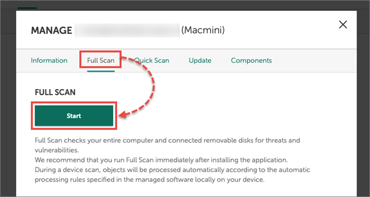 Running a full scan in Kaspersky Security for Mac