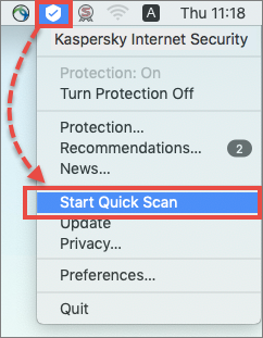 Starting a quick scan in Kaspersky Internet Security for Mac