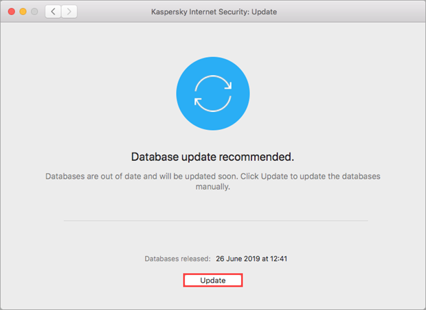 Updating the Kaspersky Internet Security 20 for Mac databases