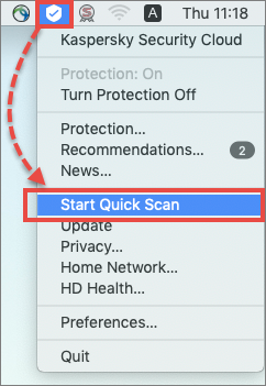 Starting a quick scan in Kaspersky Security Cloud 20 for Mac