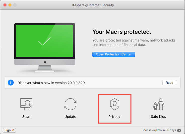 Privacy preferences in Kaspersky Internet Security 20 for Mac