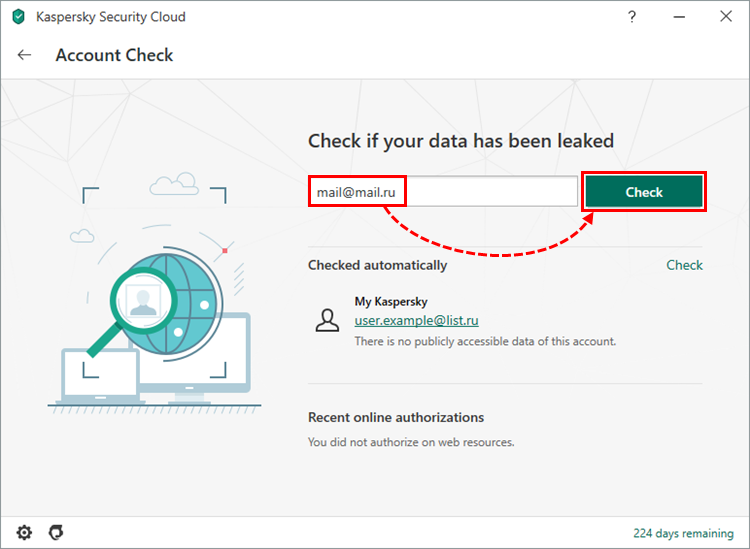 Checking an email address in Kaspersky Security Cloud 20