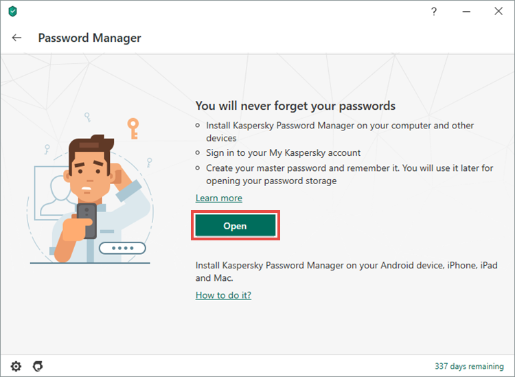 Starting Password Manager from Kaspersky Total Security 20
