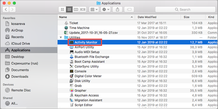 Opening Activity Monitor on macOS