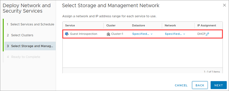 Changing default network settings and selecting storage for Guest Introspection service virtual machines