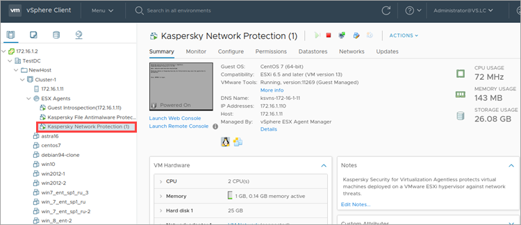 Checking the deployed SVMs with Kaspersky Network Protection