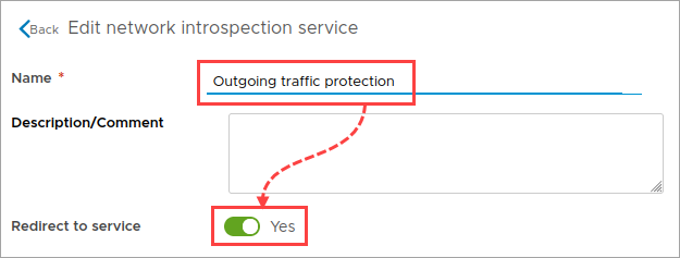 Setting the Redirect to service toggle to Yes