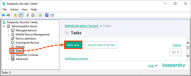 Creating a task in Kaspersky Security Center