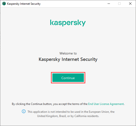 Continuing installation of Kaspersky Internet Security