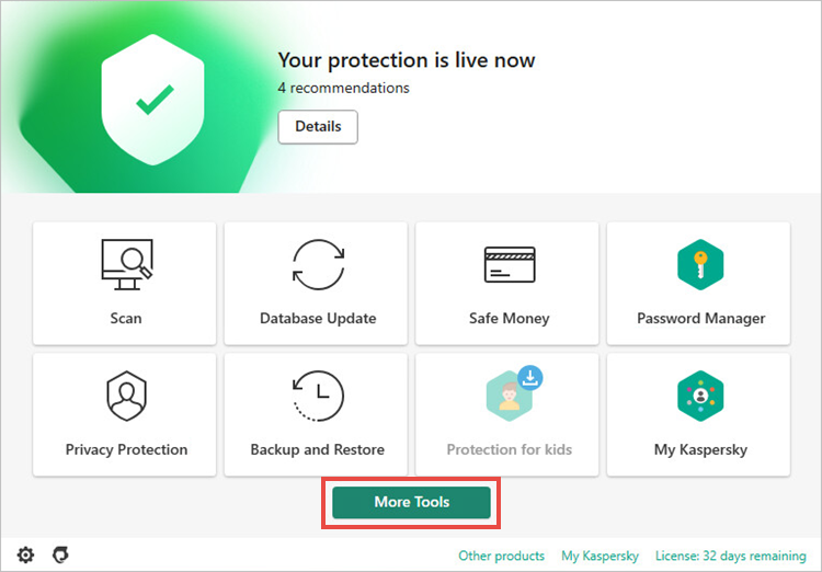 The main window of Kaspersky Total Security