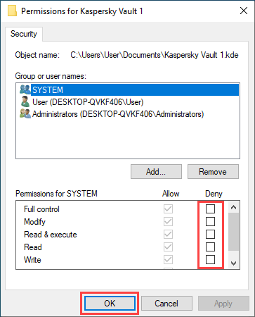 Changing permissions for the System group