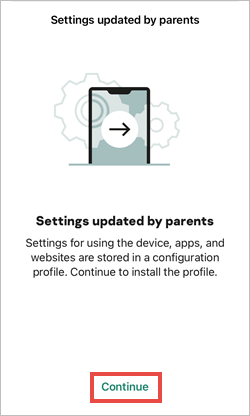 Settings updated notification on the child's device