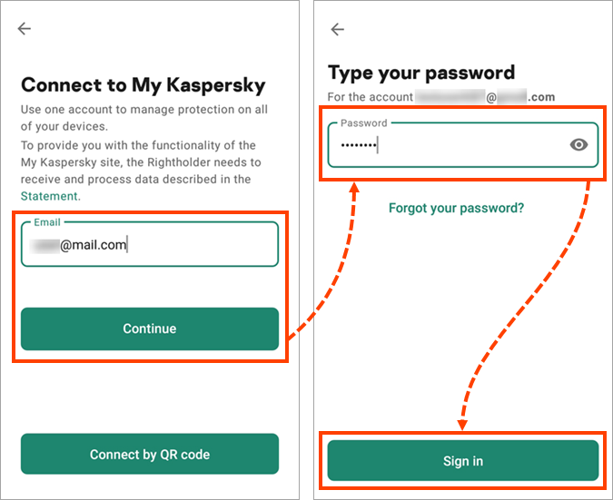 Connecting Kaspersky VPN Secure Connection for Android to My Kaspersky.