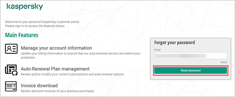 Resetting password for Nexway Customer account.