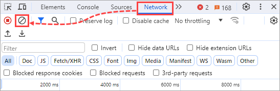 Clearing network logs in the Google Chrome and Yandex Browser developer panel.