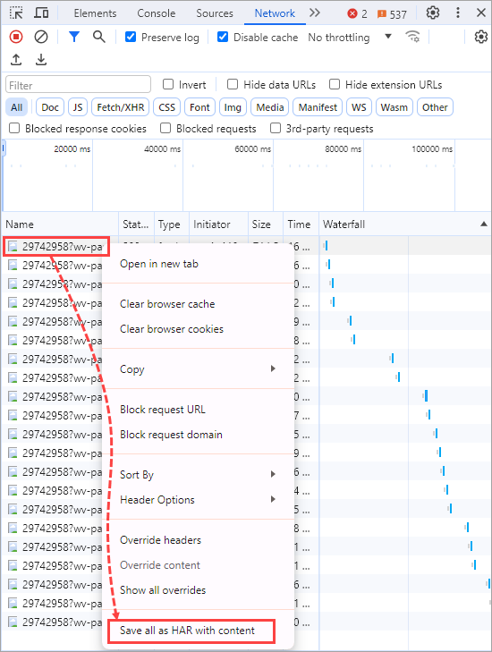Saving HAR logs in the Google Chrome and Yandex Browser developer panel.