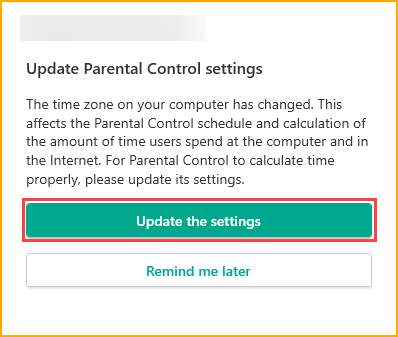 Updating Parental Control settings in Kaspersky Internet Security