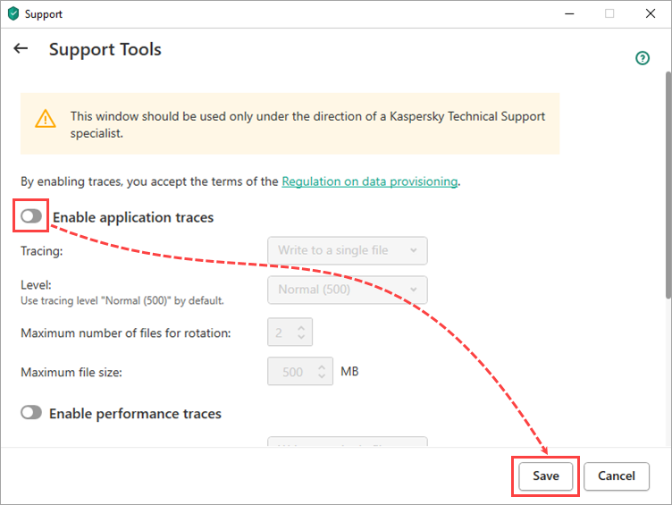 Stopping tracing in Kaspersky Total Security