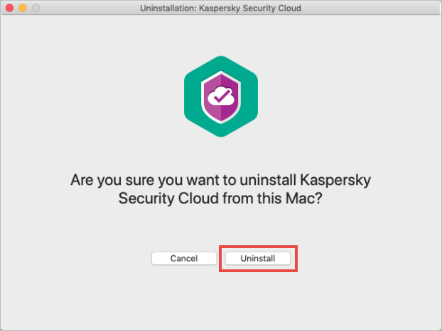 Confirming uninstallation of Kaspersky Security Cloud for Mac