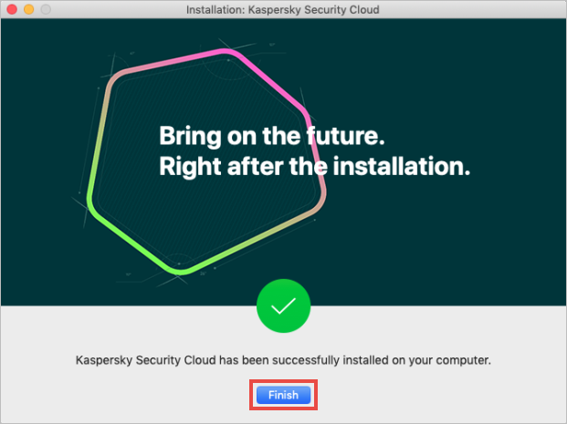Completing the installation of Kaspersky Security Cloud for Mac