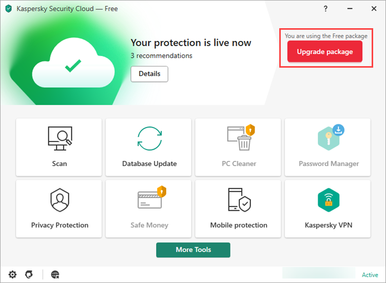 Upgrading the package for Kaspersky Security Cloud