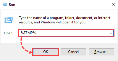 Opening the TEMP folder in Windows.