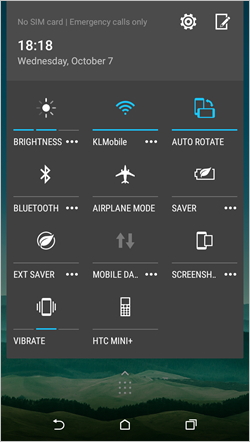 Quick settings panel in Android