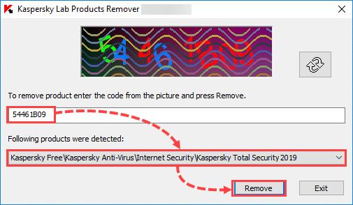 Removing an application with the kavremover tool