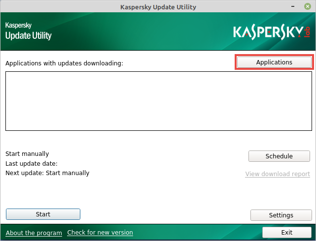 The main window of Kaspersky Update Utility