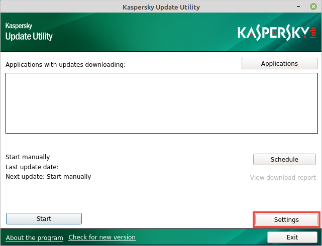 The main window of Kaspersky Update Utility.