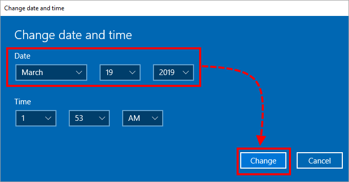 Adjusting the system date and time in Windows