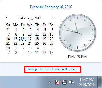 Proceeding to the Date & time settings in Windows Vista / Windows 7