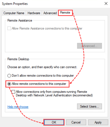Enabling remote connection