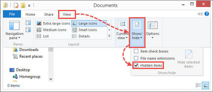Hidden folders settings in Windows 8, 8. 1